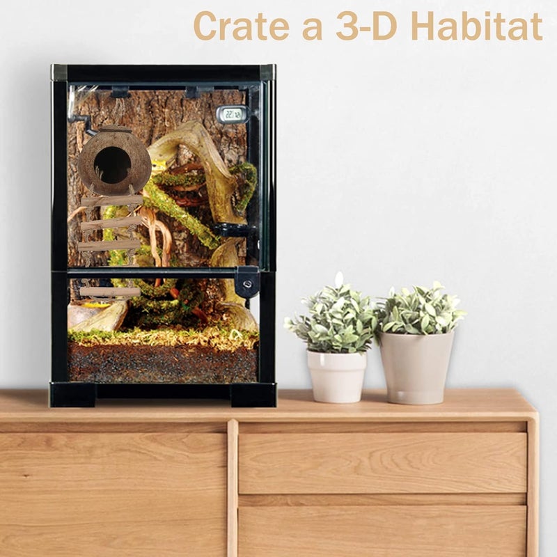 RUNANIA Crested Gecko Tank Accessories, Reptile Vines and Plants Coco Hut Coconut Shell with Ladder Hideout Cave Habitat Decor for Climbing Lizard Leopard Gecko Tortoise Amphibians Hermit Crab - Image 3